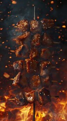 Wall Mural - barbecued satay skewers with diced seasoned meat. chinese food. ultra realistic. photorealistic hype