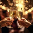 © Luana C. Designer - Duas pessoas fazendo um brinde com taças de champagne para comemorar a virada do ano para 2025, réveillon, comemoração, festa de final de ano