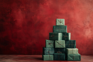 Wall Mural - Stack of christmas presents. Festive background with copy space.