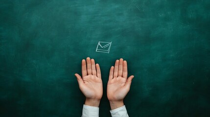 Hands displaying an ethereal educational symbol, contrasted with a dynamic back-to-school setting featuring chalkboards and children’s artwork, bathed in warm natural sunlight 