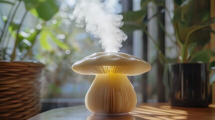 Wall Mural - Innovative mushroom-shaped humidifier, sleek industrial design, minimalist aesthetic, smooth curved silhouette.