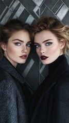 Wall Mural - Twin Models in Elegant Winter Fashion Portrait