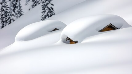 Wall Mural - Snow-covered cabins nestled in a winter landscape