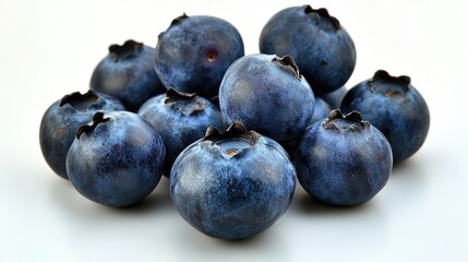 Canvas Print - Fresh and ripe blueberries arranged on a clean white background, creating an appealing composition of assorted blueberries perfect for various design needs with copy space.