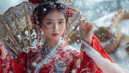 Chinese girl with dragon in traditional attire