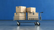 © HQAsset - Carton Boxes on a Metal Hand Truck Against a Blue Wall
