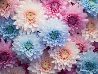 Wall Mural - Pink and blue chrysanthemums blooming for a lovely greeting idea