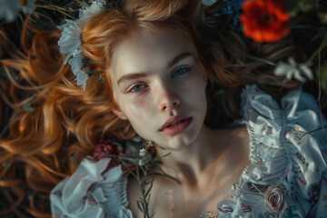 Wall Mural - portrait of beautiful girl adventure in surreal world created with generative ai
