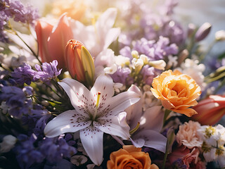 Wall Mural - A close up of fresh and various spring flowers