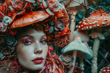 Wall Mural - beautiful girl in the surreal world of wonders generative ai