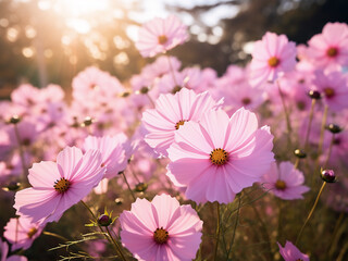 Wall Mural - Bright cosmos flowers growing beautifully in the garden