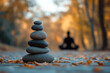 © Shubby Studio - Meditation and balance stone stacking in nature autumn landscape peaceful environment mindfulness concept ai generated art