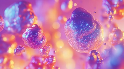 Wall Mural - Vibrant Abstract Cosmic Bubbles Background with Glittering Particles
