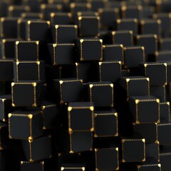 Black cubic blocks with gold edges minimalist abstract background polygonal wallpaper concept digital design 