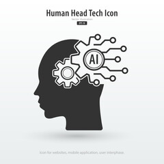 Poster - Human face with a gears icon. Artificial intelligence technology concept design, Machine learning. Isolated artificial Intelligence symbols. Vector illustration for banner and web template.