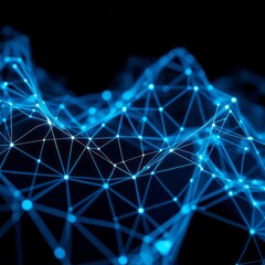 Abstract technology network of glowing blue mesh or interwoven lines on a dark background polygonal wallpaper concept digital design 