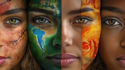 Wall Mural - social media banner for world human rights day with diverse faces and a peaceful theme.