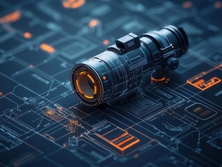 Wall Mural - Advanced field spectrometer, futuristic science equipment blueprint, 3D illustration