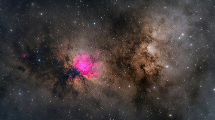 Wall Mural - a breathtaking view of the cosmos reveals a vibrant pink nebula nestled amidst a tapestry of dark br