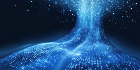  Stream of blue digital data flowing upward