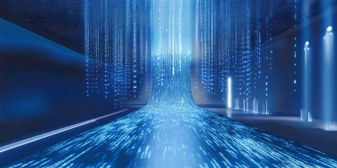 Stream of blue digital data flowing upward