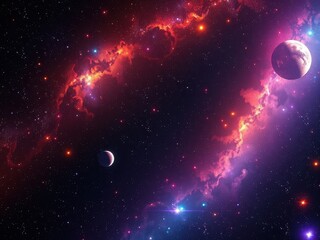 a collection of stars and planets in various colors and sizes, scattered across the darkness of spac