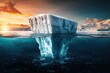 © Thanapong - An iceberg half-submerged in a rising sea with blank space in the sky, highlighting the melting ice caps and the rising ocean levels due to global warming, with a focus on environmental impact