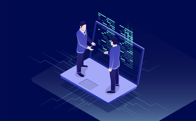 Wall Mural - programming and software development, featuring code on a laptop screen, big data processing, and co