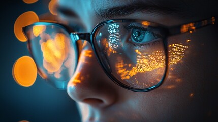 Augmented reality app developer, digital overlays, close-up shot, sharp focus,