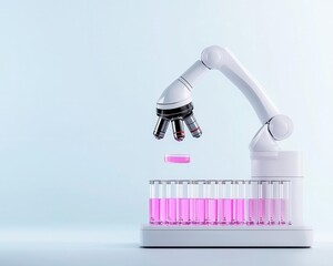 Wall Mural - Robotic arm for sample preparation, advanced lab automation device, 3D illustration