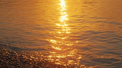 Canvas Print - Golden sunset reflecting on calm water surface.