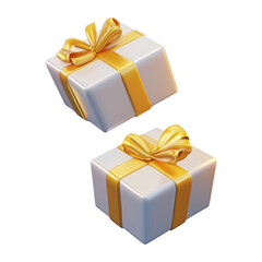 Canvas Print - two white gift box with gold ribbon 3d render icon isolated on transparent background cutout