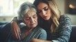 © Lion - young woman consulting an elderly woman sitting on a sofa bright living room with natural daylight