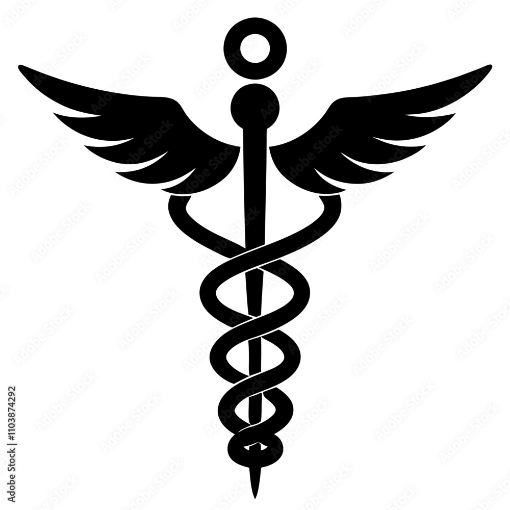silhouette caduceus medical logo vector art on white background Stock ...
