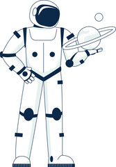 Wall Mural - a man in a blue spacesuit holding a ball and a planet