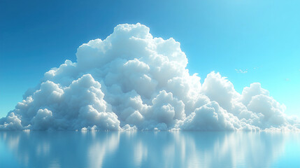 Wall Mural - large fluffy clouds reflected on calm water under a bright blue sky during a clear day. generative a
