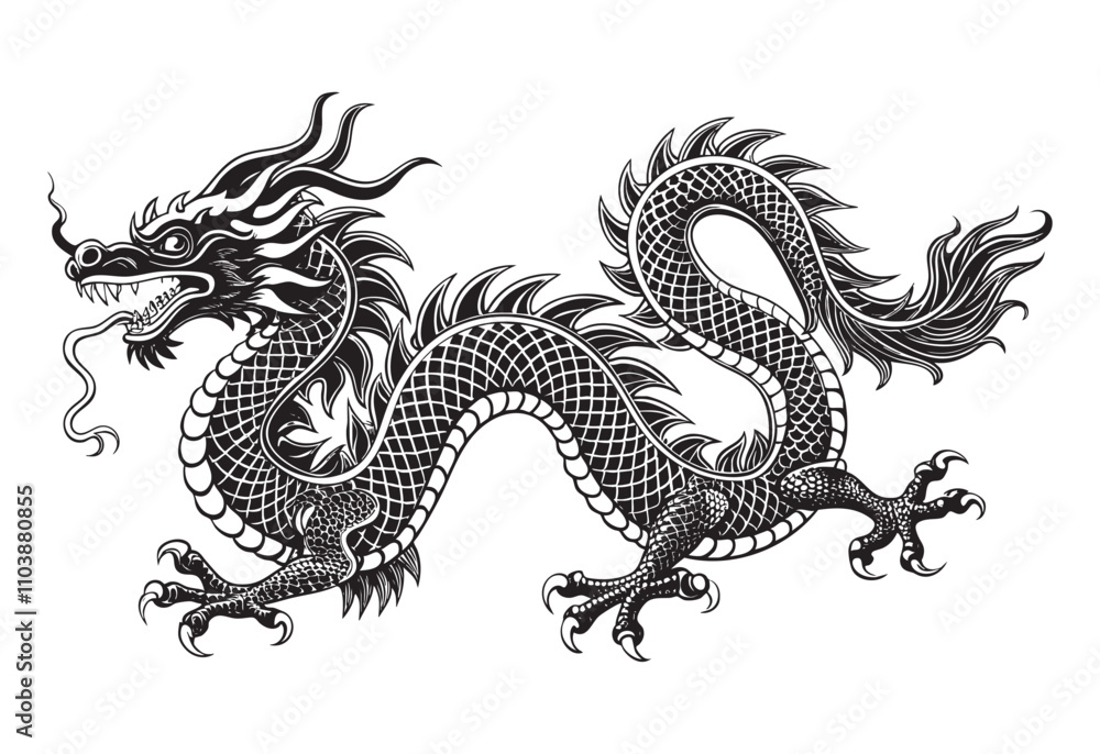 Chinese's Dragon sketch hand dawn drawing vector illustration Stock ...