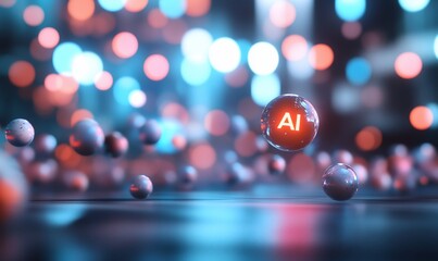 Sticker - Abstract representation of artificial intelligence with glowing spheres.