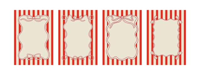 set of vintage greeting card templates with wavy bows. vector illustration of ribbon frames on strip