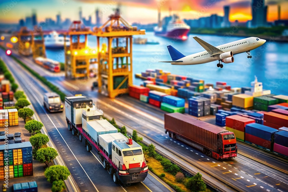 Transport Symbols and Delivery Icons Featuring Airplane, Public Bus ...