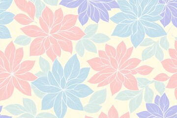Canvas Print - A floral pattern featuring pastel-colored flowers and leaves on a light background.