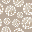 © Ольга Бабич - seamless pattern with poker chips, namely chips with a Christmas snowman design in beige tones on a beige background