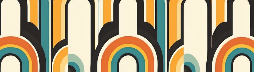 Wall Mural - A retro-inspired graphic design featuring colorful arches and curves.