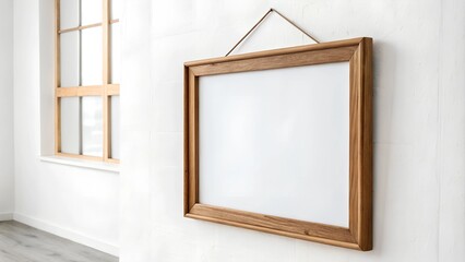 blank white picture frame on wall mockup