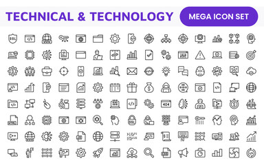 technology and development icon set. modern and innovative icons tailored for tech apps and projects