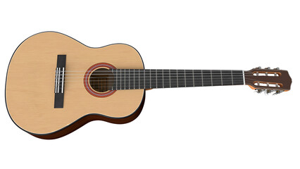 Wall Mural - A classical guitar displayed from a side angle, showcasing its wooden body and strings.