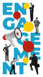 © master1305 - Business engagement, with speech bubbles, business people interacting, and bold typography. Corporate communication and teamwork. Contemporary art collage. Concept of business. Vertical image