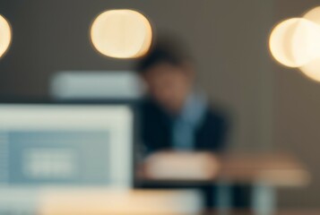 Wall Mural - Blurred office worker. Abstract image of a person working, conveying focus and concentration.  Suggests privacy and professionalism.