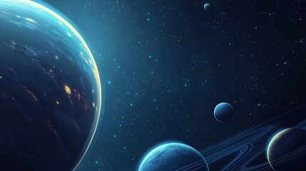 Wall Mural - Celestial Dance of Planets in Deep Space