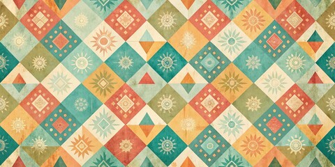 Wall Mural - vintage style abstract computer graphic background art wallpaper featuring soft hues and geometric p